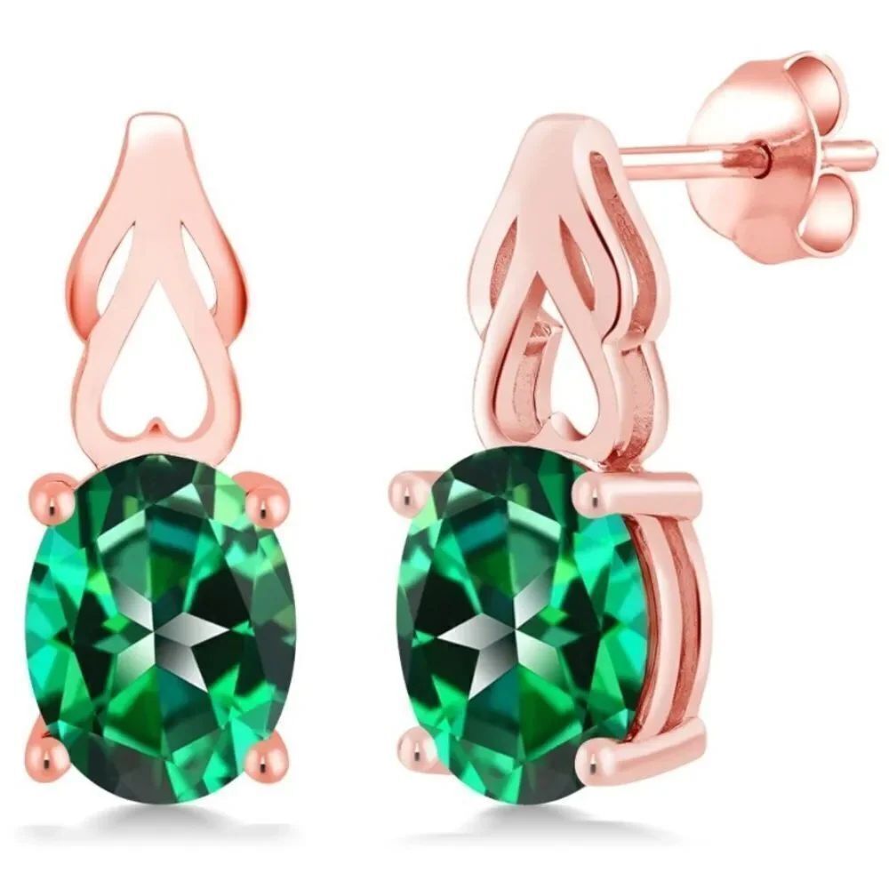 18K Rose Gold 925 with 4.00 Cttw Rainforest Topaz Oval Post Back Drop Earrings